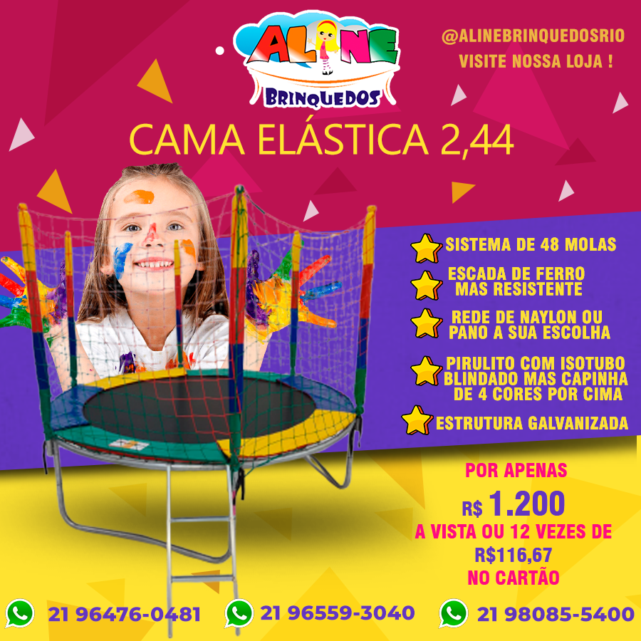  CAMA ELÁSTICA 2,44 M - R$ 1.200,00 A VISTA OU R$ 1.400,00 CARTÃO EM ATE 12 X SEM JUROS