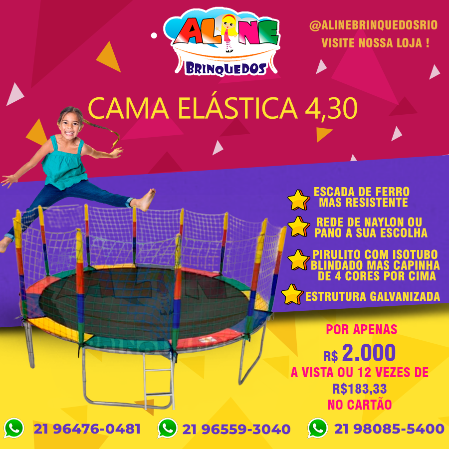  CAMA ELÁSTICA 4,30M² TOP DE LINHA - A VISTA R$ 2.200,00 - NO CARTÃO R$ 2.400,00 EM ATE 12 X SEM JUROS